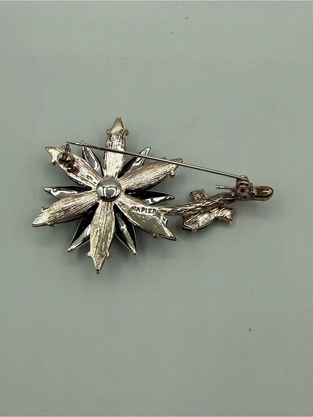 Napier Purple Crystal Flower Brooch Pin Vintage Style Floral Statement Jewelry - Picture 6 of 12